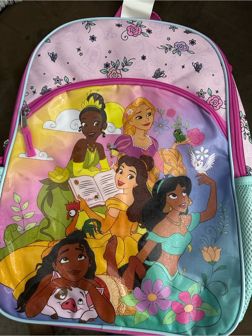 Disney Girls' Multicolor Princess Backpack with Pink Trim